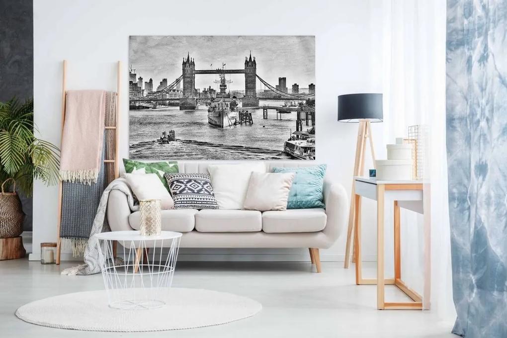 Tablou alb-negru London bridge - 150x100cm