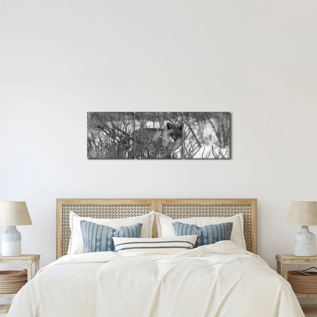 Tablou - Vulpe în timpul iernii (cu ceas) (90x30 cm)