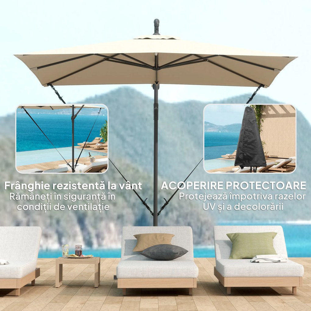 Outsunny Umbrelă de Grădină Suspendată 2.47x2.47 m, Umbrelă de Exterior cu Bază în Cruce, Corzi Antivânt, Bej | Aosom Romania