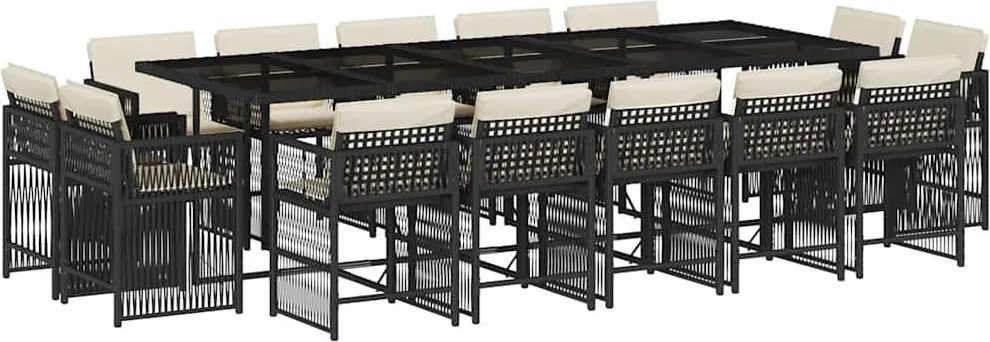 vidaXL Set mobilier de grădină cu perne, 15 piese, negru, poliratan