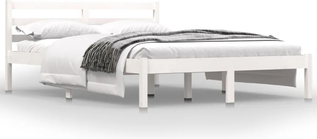 vidaXL Cadru de pat dublu, alb, 135x190 cm, lemn masiv de pin