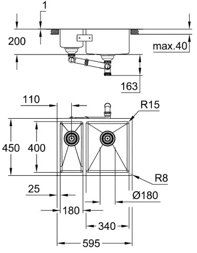 GROHE 31576SD1 - Chiuvetă de bucătărie K700U 595 × 450 mm, inox