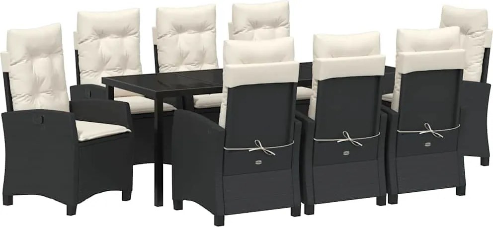 vidaXL Set de masă pentru grădină cu pernă 9 pcs Negru poliratan