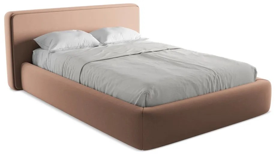 Pat matrimonial roz deschis tapițat cu spațiu de depozitare cu somieră 140x200 cm Kiana – Makamii