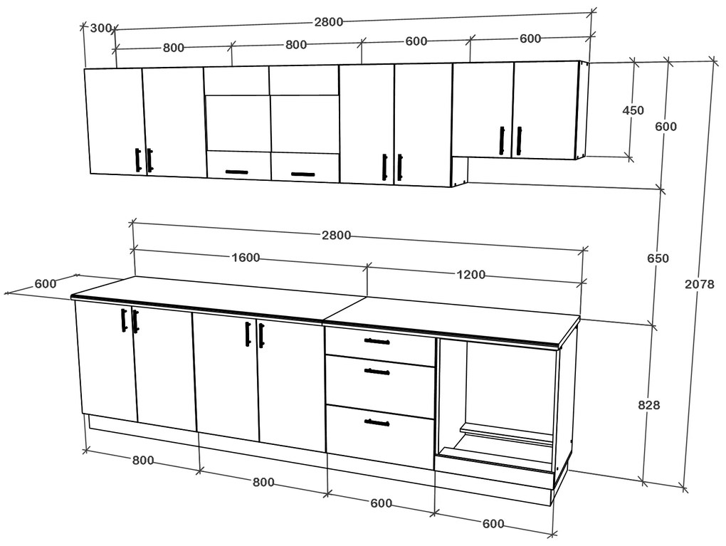 Set haaus V22, Gri Lucios/Alb, MDF, Blat Thermo 28 mm, L 280 cm