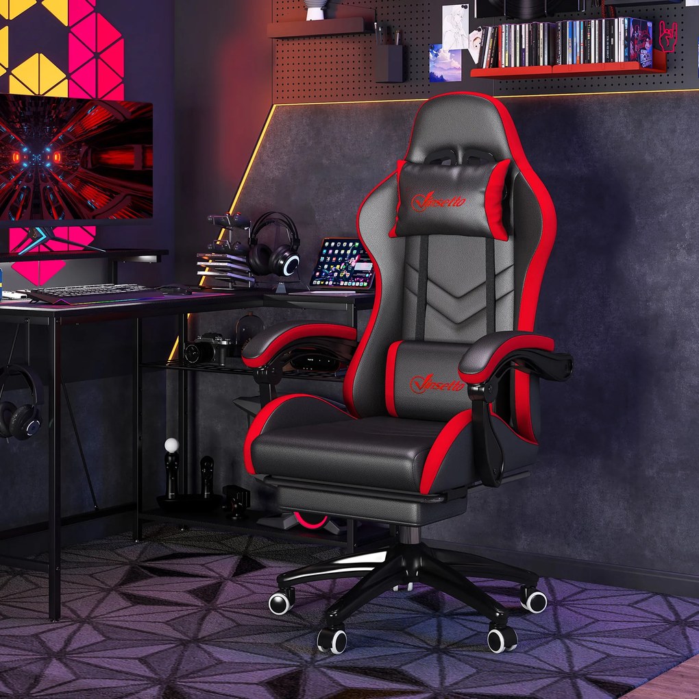 Vinsetto Scaun Gaming cu Înălțime Reglabilă și cu Spătar Rabatabil, 65x65x121-129 cm, Negru | Aosom Romania