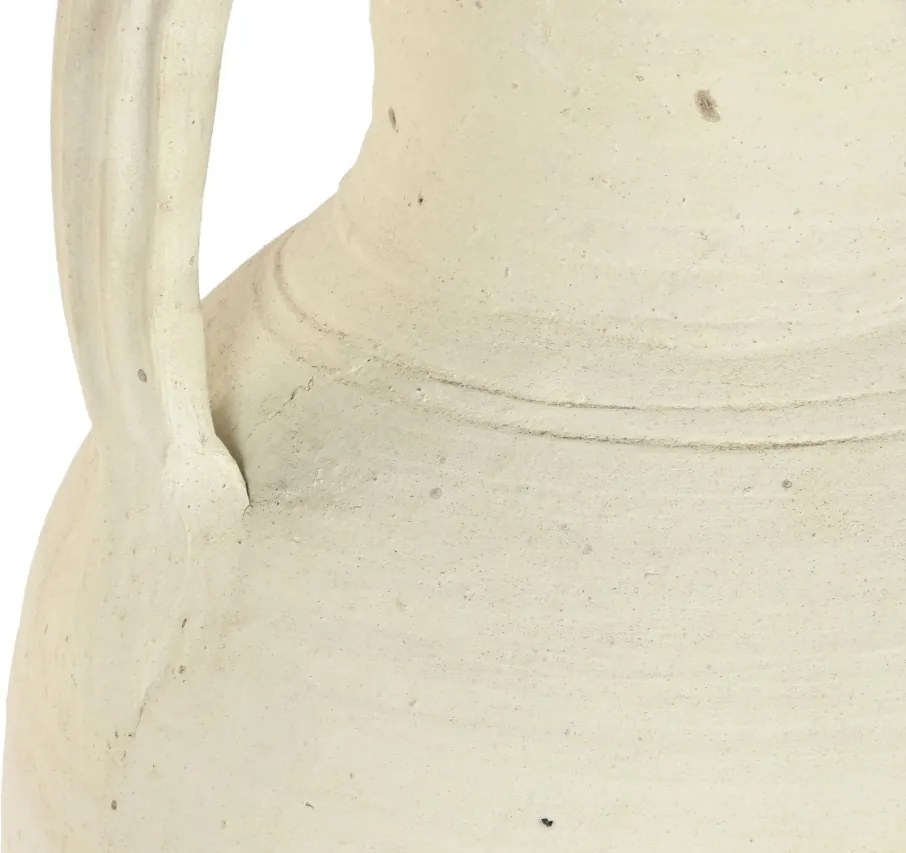 Vas decorativ amforă din teracotă artizanală, finisaj craft alb-crem, cu 2 anse, 40×40×100 cm, „Jerba"