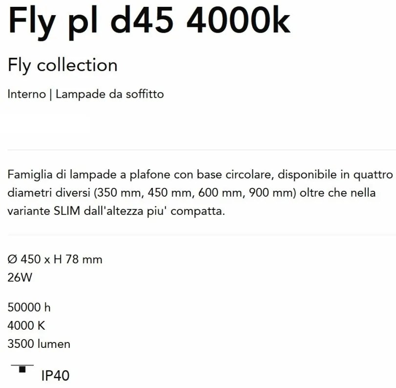 Plafoniera LED moderna Fly pl d45 4000k negru