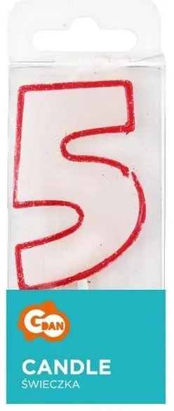 Numere Red Outline Glitter Lumânare Roșie cu Numărul 5, Lumânare pentru Tort