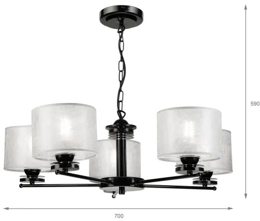 Candelabru pe lanț ROSA 5xE27/60W/230V negru/gri
