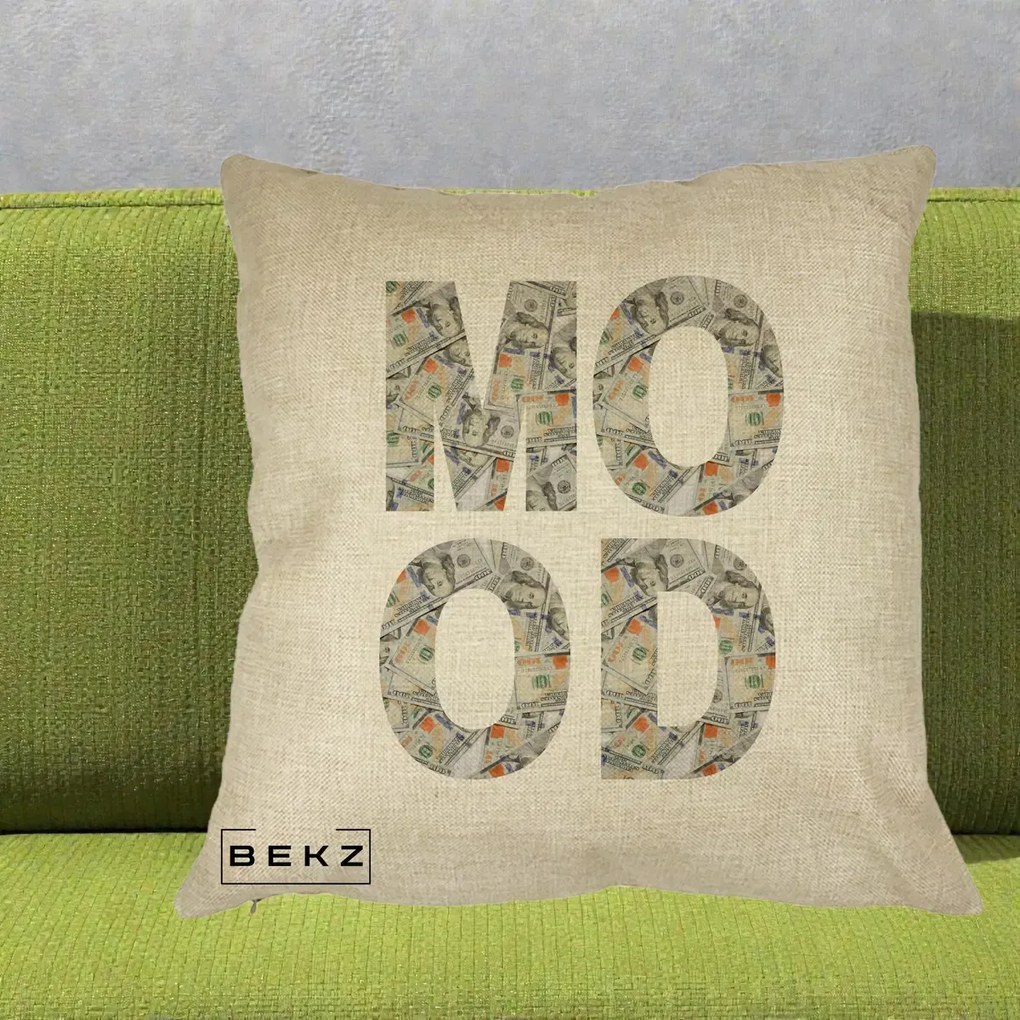 Perna Decorativa MOOD Money Grafic Urban, 40x40 cm, Crem, Husa Detasabila, Perna Inclusa, BEKZ®