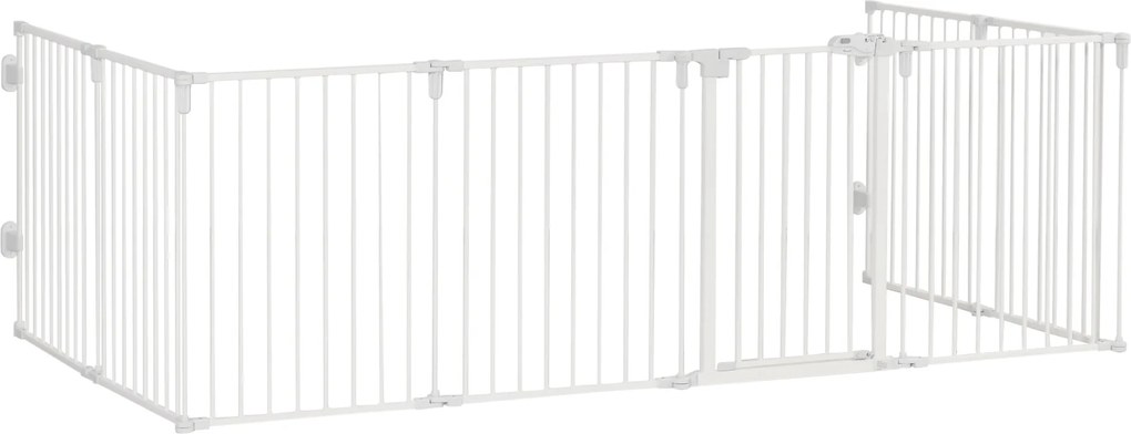 PawHut Welpenauslauf Freigehege pentru câini Grilaj de protecție cu ușă Grilaj de protecție pentru șeminee flexibil pliabil 8 panouri fiecare de 60 x 76 cm Alb | Aosom Romania