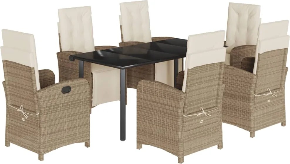 vidaXL Set de masă pentru grădină, 7 piese, cu perne, bej, poliratan
