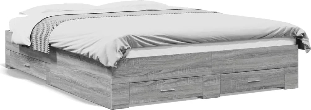 vidaXL Cadru de pat cu sertare gri sonoma 150x200 cm lemn prelucrat