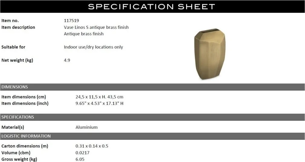 Vaza design LUX Linos S, alama antic