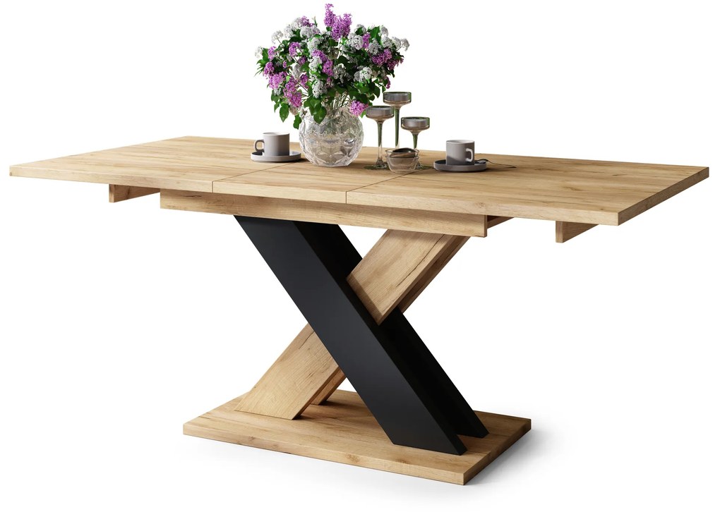 Mazzoni KARO Stejar Craft Auriu/Negru Mat – MASĂ/MĂSUȚĂ DE CAFEA MODERNĂ CU BLAT EXTENSIBIL până la 180 cm