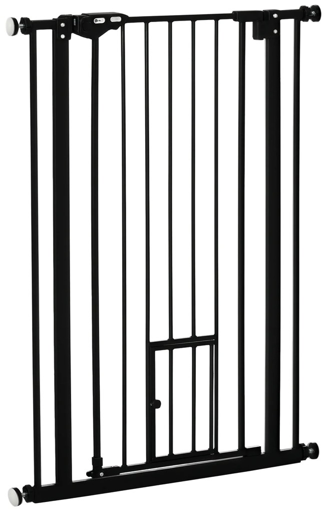 PawHut Poartă Reglabilă pentru Câini cu Ușă Mică și Montare prin Presiune, 74-80x104.1 cm, Negru | Aosom Romania