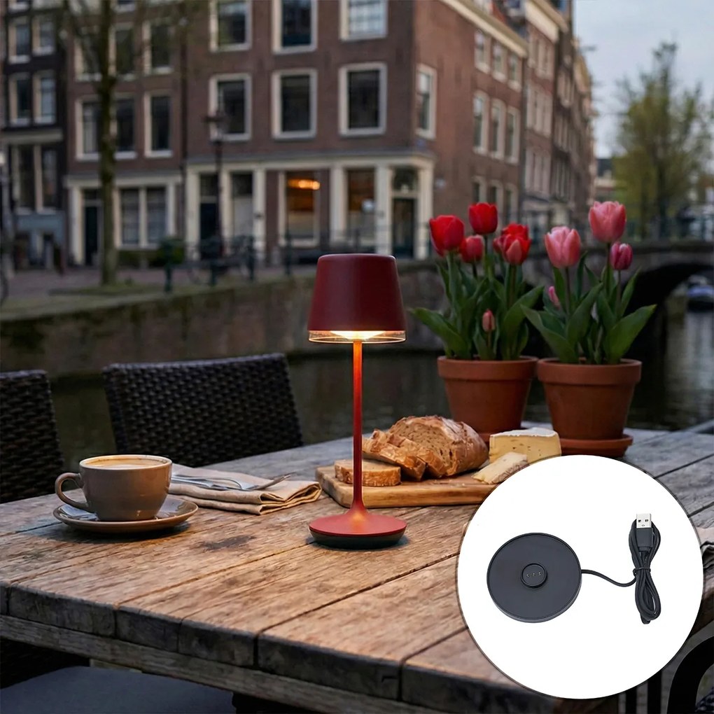 Lampă de masă roșie cu LED IP65 reîncărcabilă cu stație de încărcare - Treble