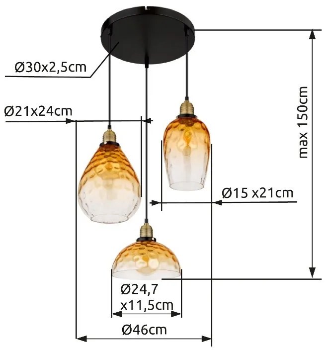 Lustra suspendata design decorativ SALVY 3L negru/chihlimbar