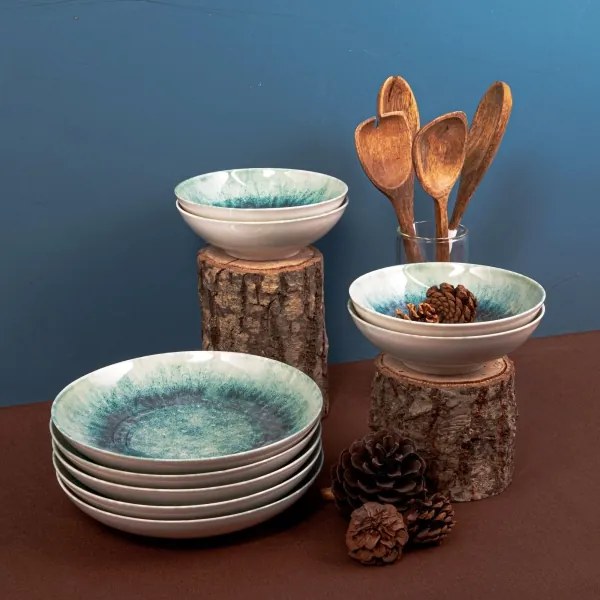 Set de veselă din porțelan, 18 piese, albastru