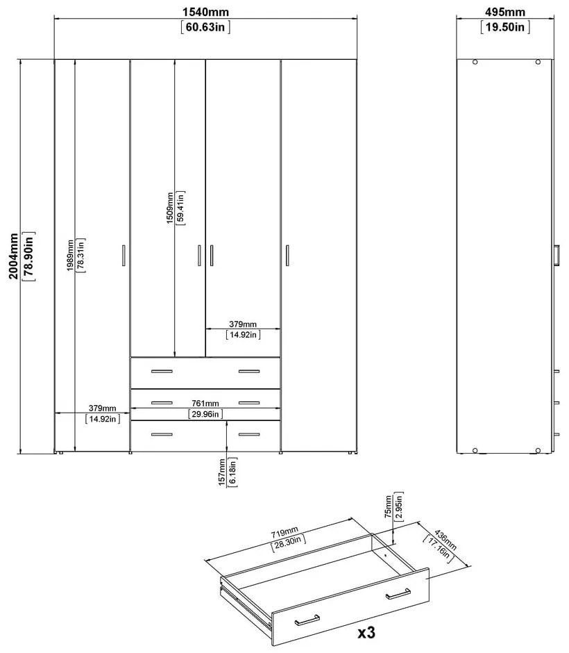 Șifonier alb 154x200 cm Space – Tvilum