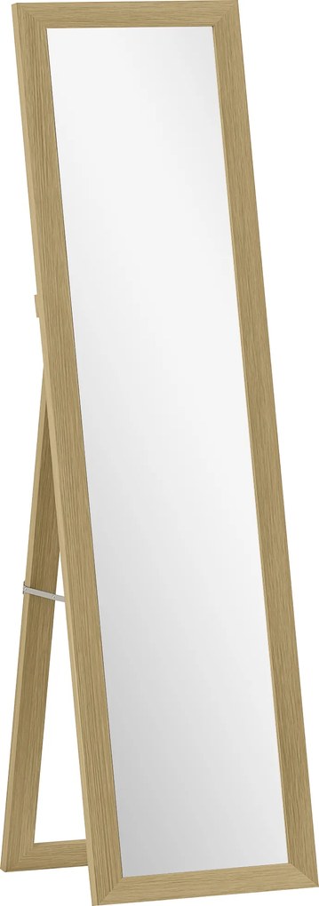 HOMCOM Oglindă cu Ramă din MDF, Picioare și Cârlige pentru Utilizare pe Podea sau pe Perete, 37x40x155 cm, Lemn Natural | Aosom Romania