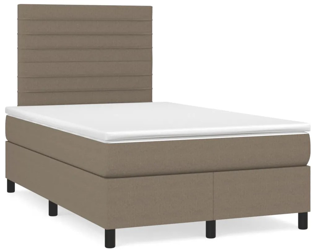 vidaXL Pat cu arcuri, saltea și LED, gri taupe, 120x190 cm, textil