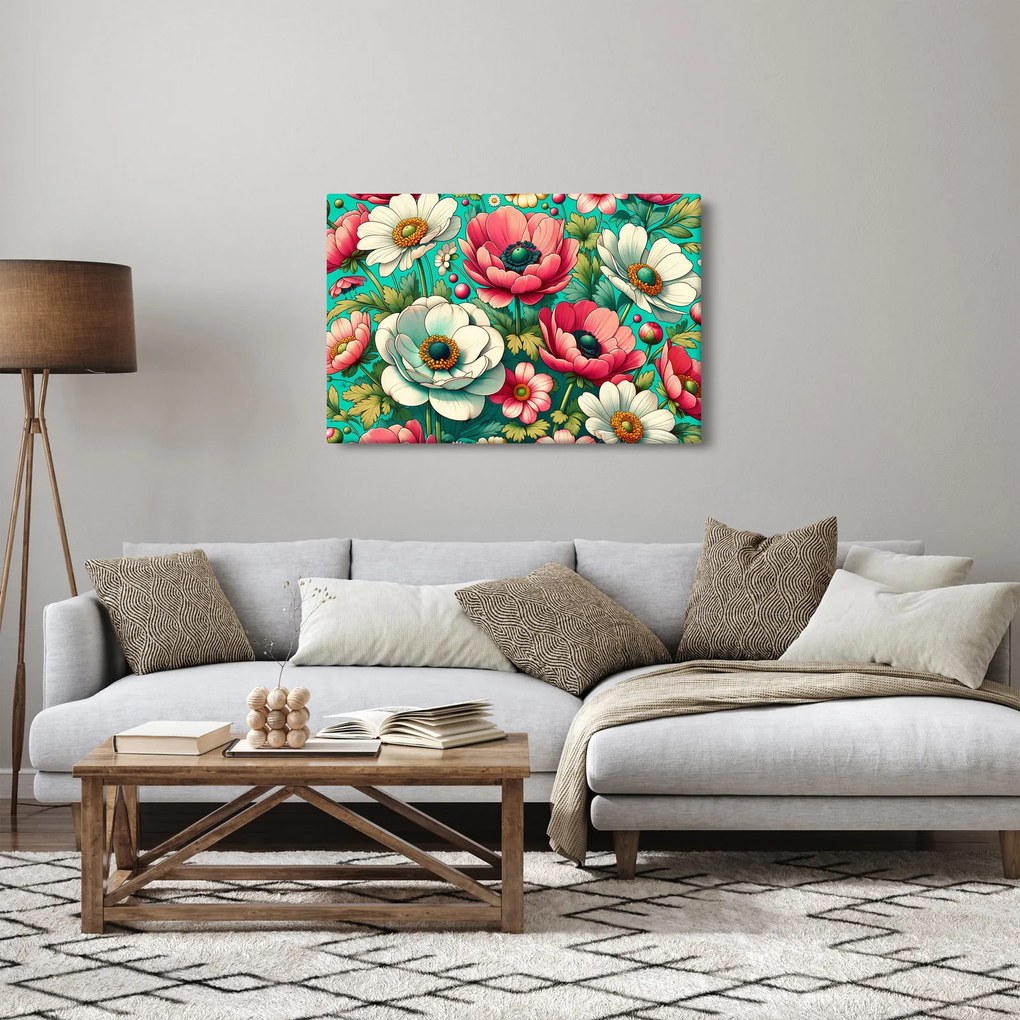 Tablou - Flori pe fundal albastru (90x60 cm)