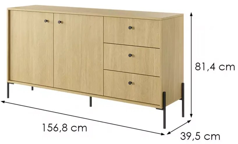 Comoda cu decor stejar SCANDI 153 2D3S