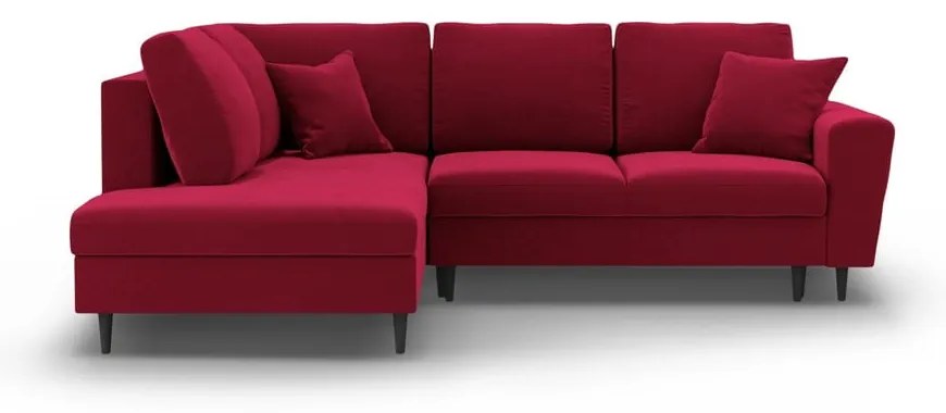 Colțar roșu extensibil, cu spațiu de depozitare cu tapițerie din catifea (cu colț pe partea stângă-în formă de ”L”) Kyoto – Cosmopolitan Design