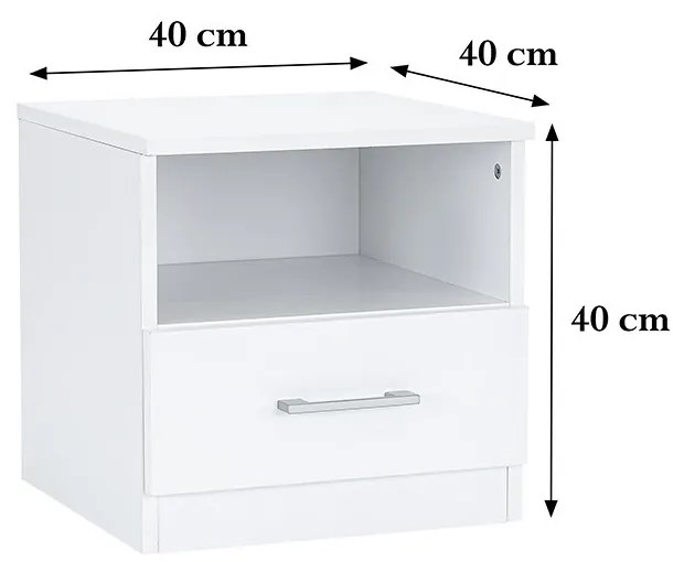 Noptieră Miami 1 sertar 40x40 cm alb-alb