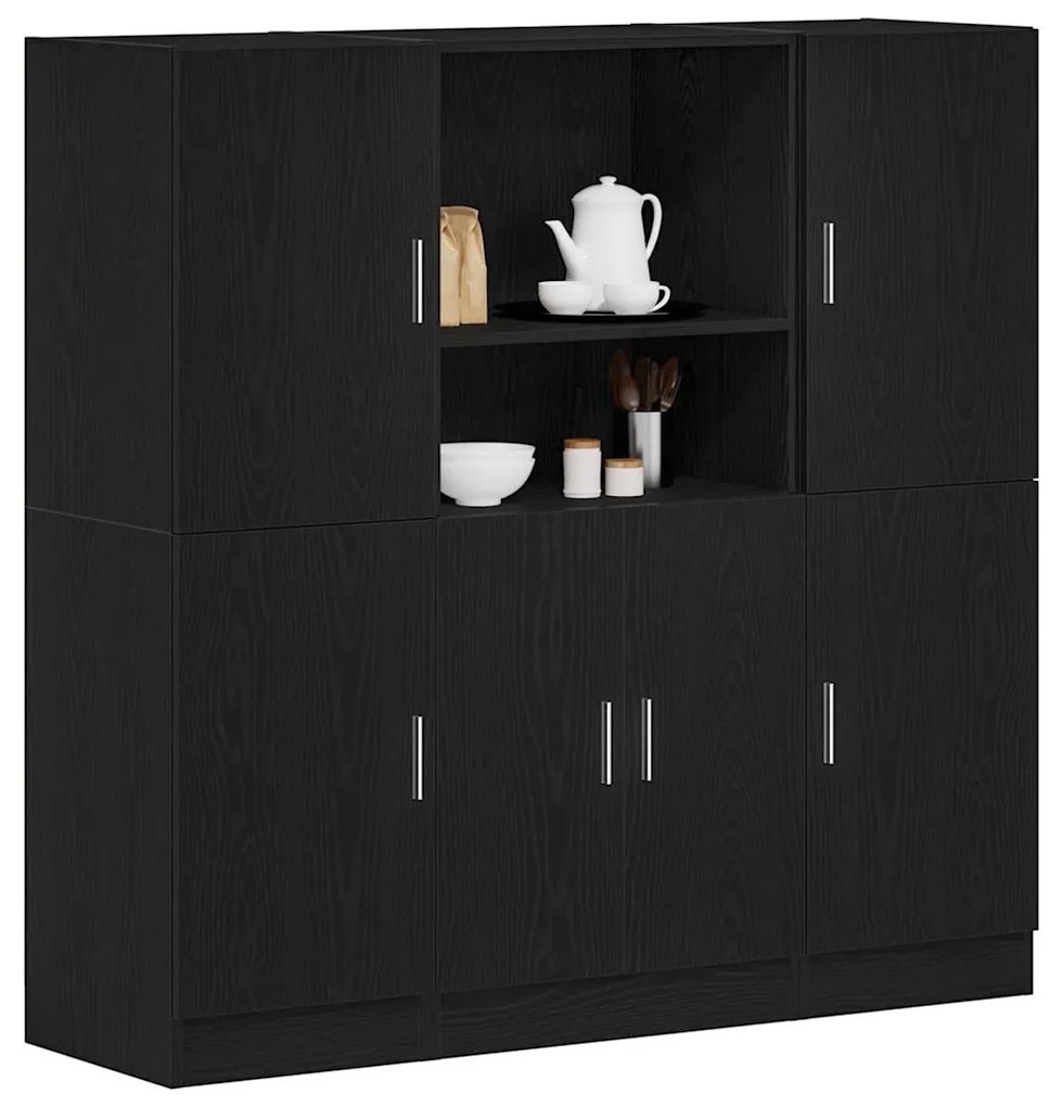 vidaXL Set dulap de bucătărie 3 piese Lemn negru prelucrat