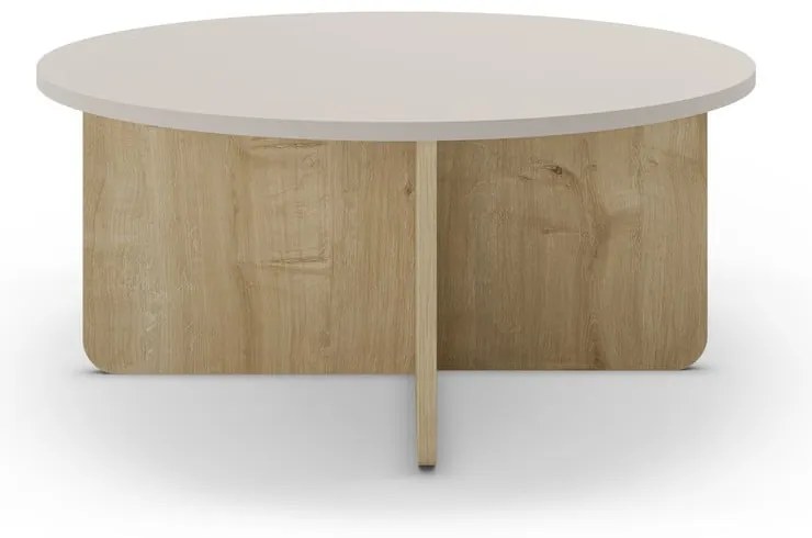 Măsuță de cafea crem/în culoare naturală rotundă cu aspect de lemn de stejar ø 80 cm Hillary – Marckeric
