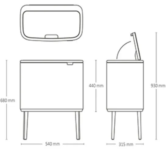 Cos pentru gunoi colectare selectiva Brabantia Bo Touch 1005550, 3x11 L, Deschidere lina si silențioasa, Deschidere mare, Bej