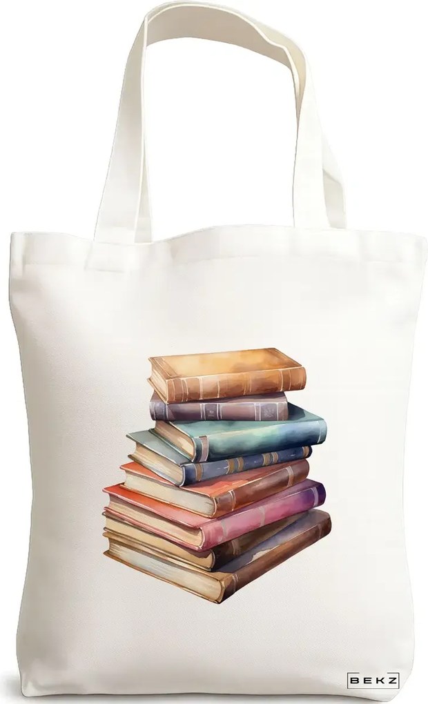 Sacosa de Panza pentru Cumparaturi, Geanta Tote, model Books 26 38 x 34.5 cm, Alba, BEKZ®