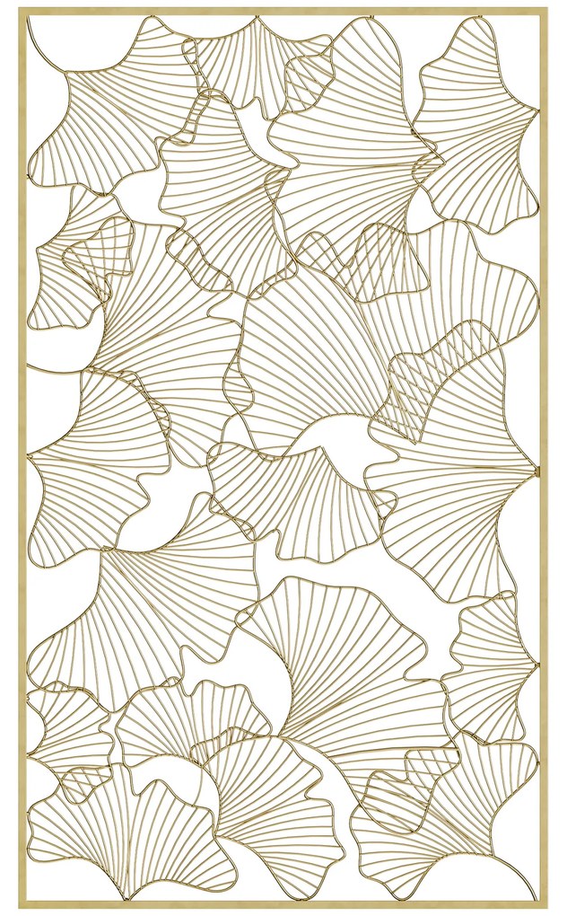 HOMCOM Decor de perete metalic 3D, decoratiune de perete aurie cu cadru dreptunghiular si frunze de ginkgo, 50 x 85 cm | AOSOM RO