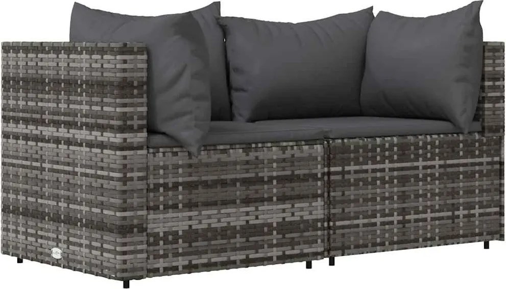 vidaXL Canapele de colț de grădină cu perne, 2 buc., gri, poliratan