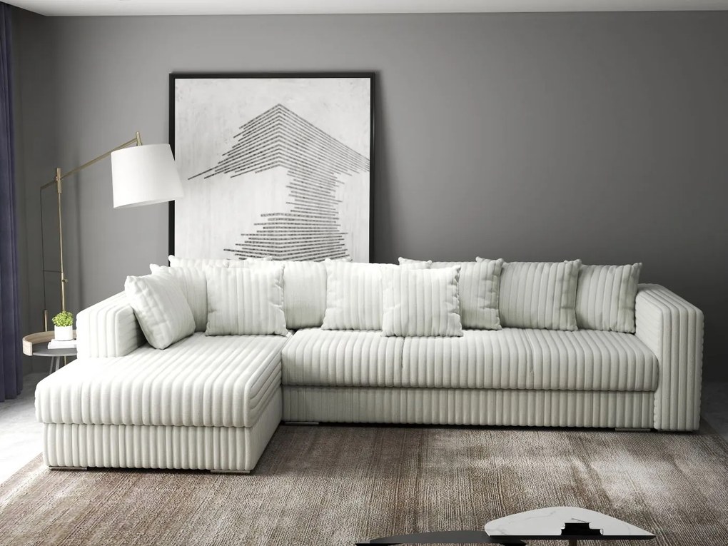 Colțar extensibil dumonde cu ladă de depozitare si sezut confortabil din spuma high-density, Gloria  Ambience Ivory 320x183 cm