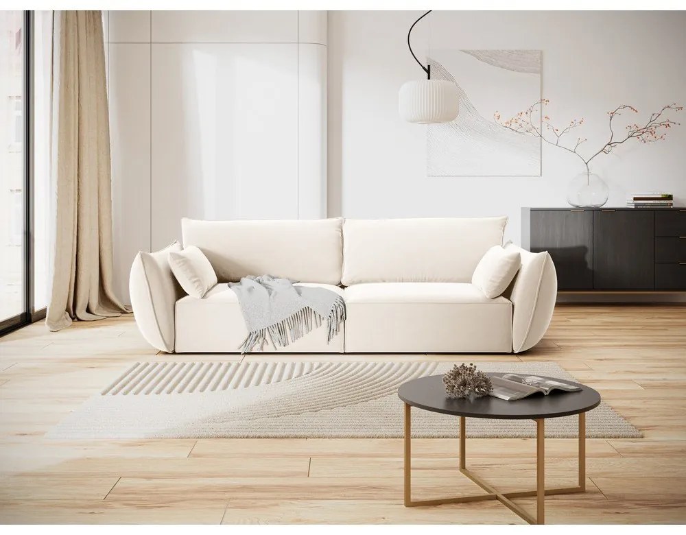 Canapea bej cu tapițerie din catifea 208 cm Vanda – Mazzini Sofas