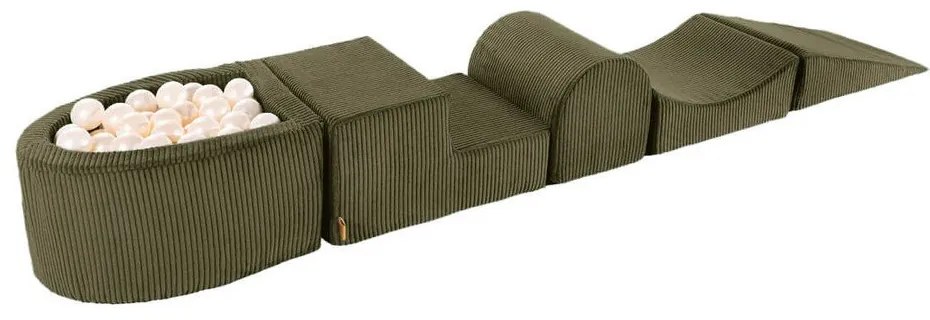 Teren de joacă din spumă kaki 5 buc. din catifea reiată înălțime 30 cm 250x45 cm Montessori – Meowbaby