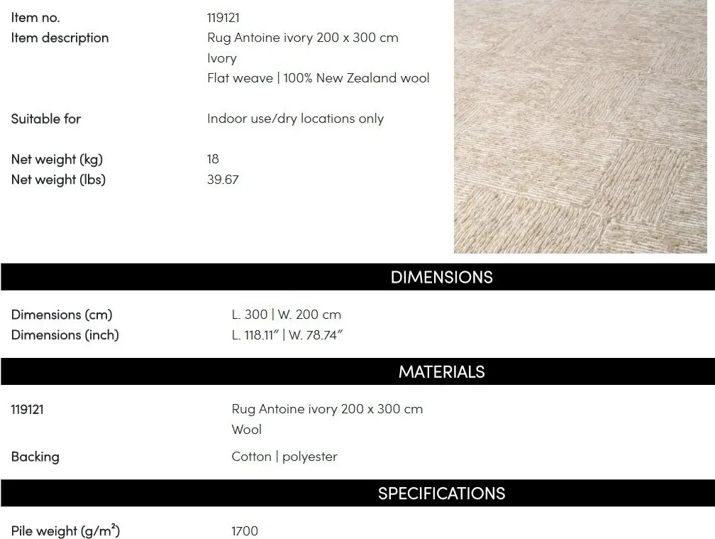 Covor design LUX din lana din Noua Zeelanda, Antoine 200x300cm