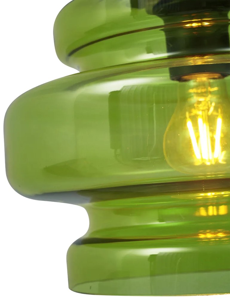 Lampă suspendată retro neagră cu sticlă verde cu 3 lumini - Denise