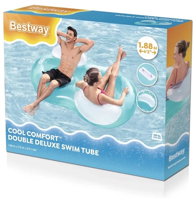 Colac dublu gonflabil Bestway cu mânere albastru,171 x 105 x 48 cm