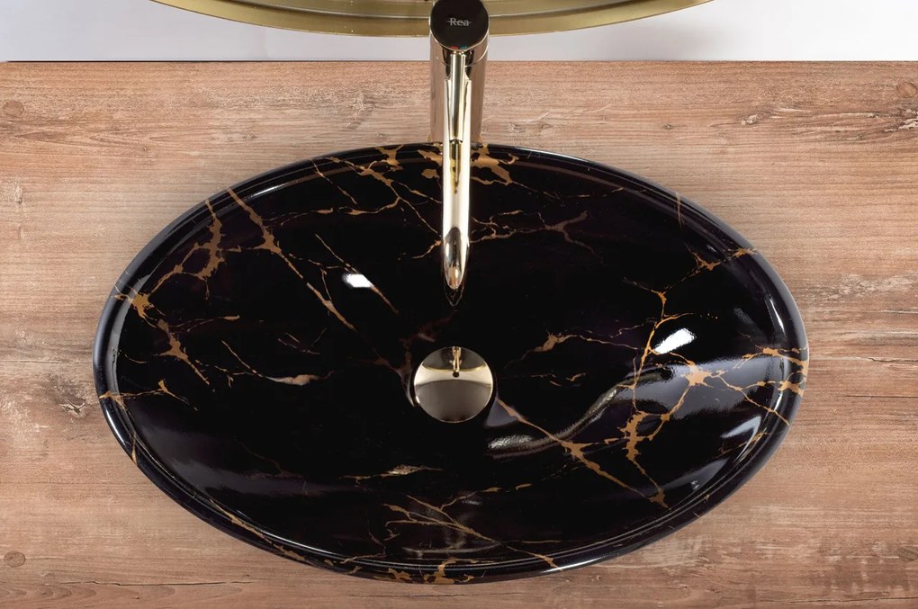 Lavoar pentru blat REA Pamela Black Marble Shiny