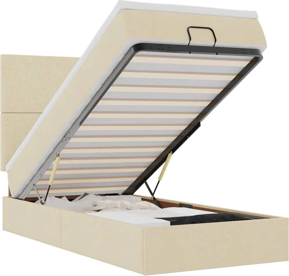 vidaXL Pat otoman cu saltea crem 90x200 cm stofa