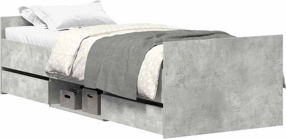 vidaXL Cadru de pat cu tăblie la cap/picioare, gri beton, 100x200 cm