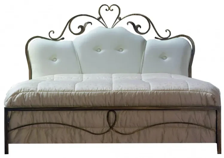 Pat matrimonial Branco, Fier forjat tapitat piele ecologica, 160x200 cm