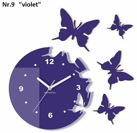 Ceas de perete modern cu fluturi Violet