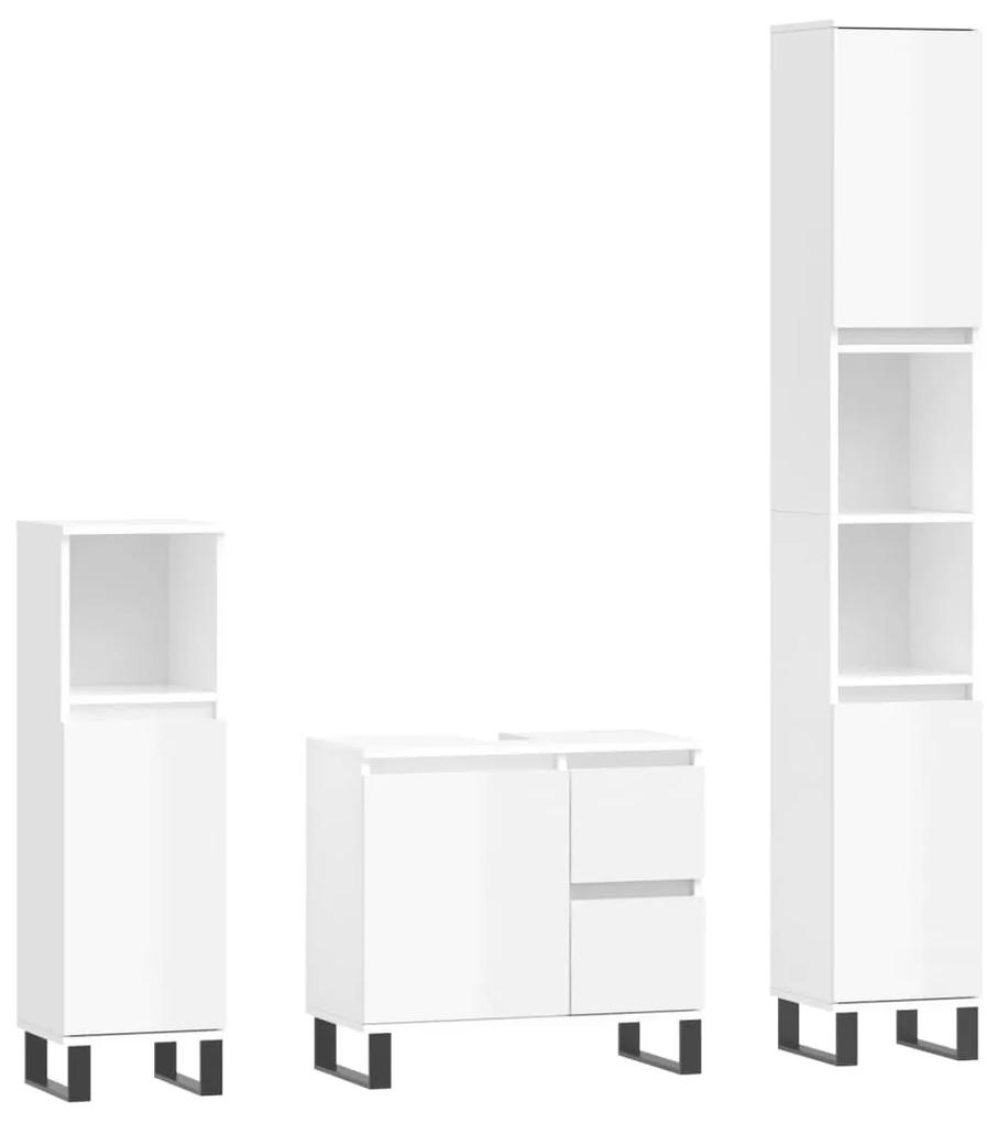 3190231 vidaXL Set mobilier de baie, 3 piese, alb extralucios, lemn compozit