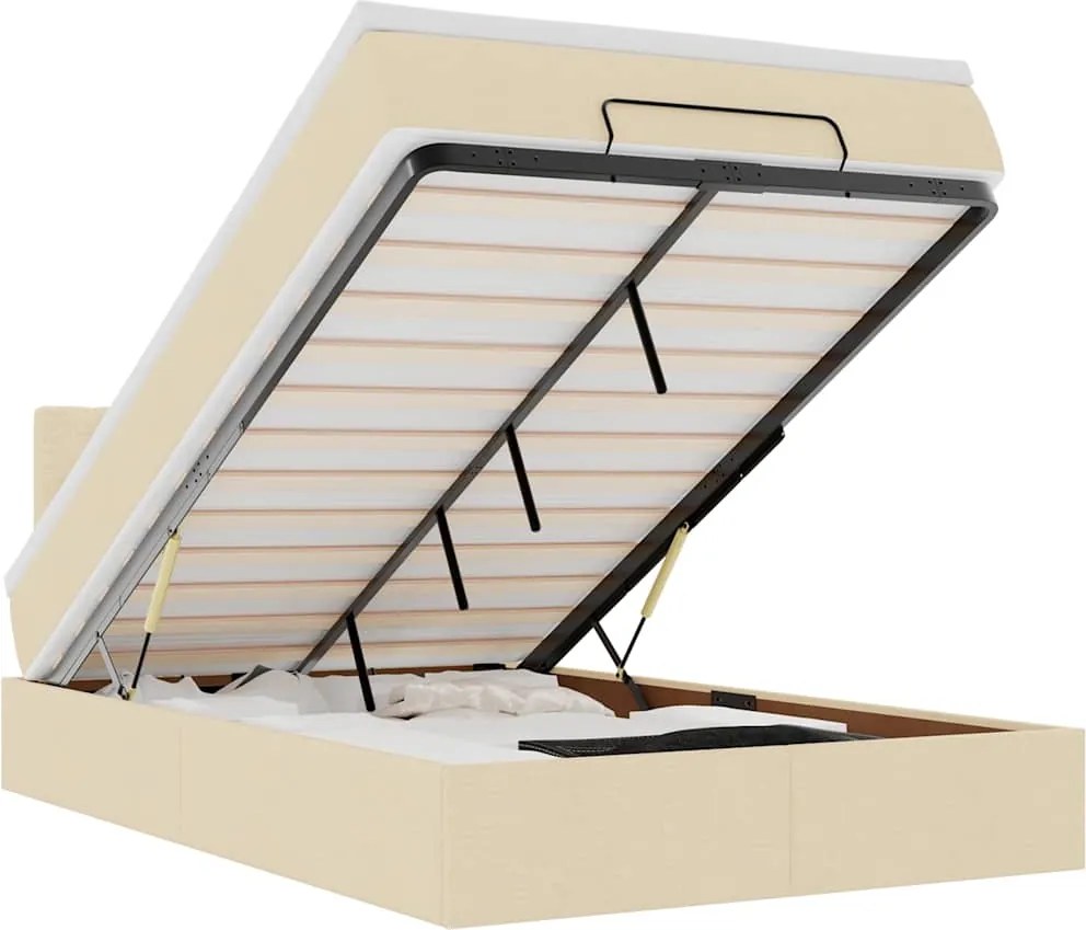 vidaXL Cadru de pat otoman cu saltea crem 120x200cm stofa